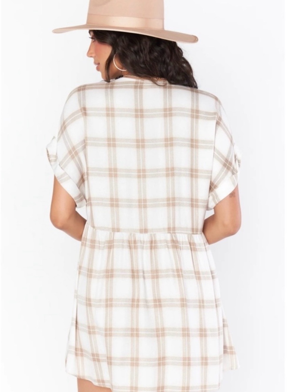 Show Me Your MuMu Cream and Tan Plaid Babydoll Dress - Picture 2 of 7